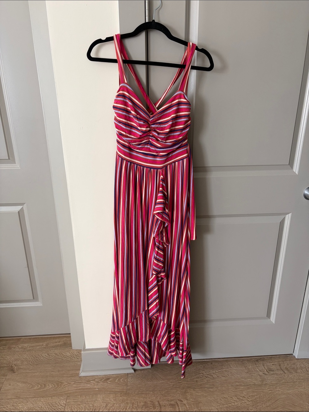 Maeve Pink Red Striped Maxi Dress